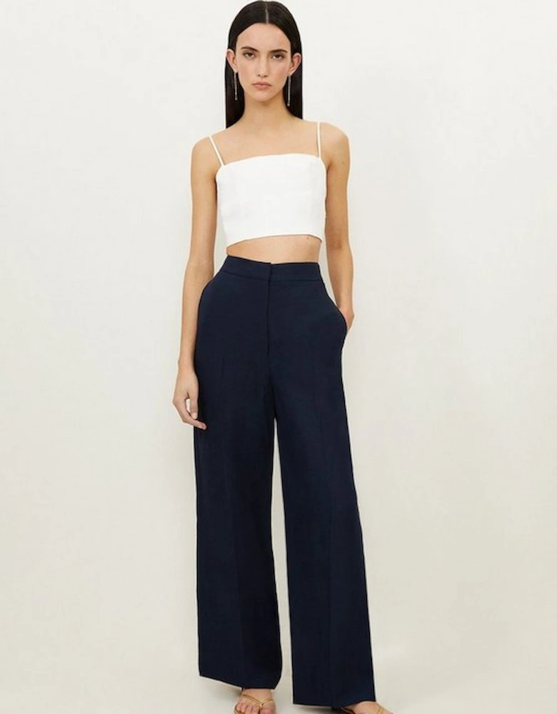 Premium Tailored Linen Mid Rise Wide Leg Trousers