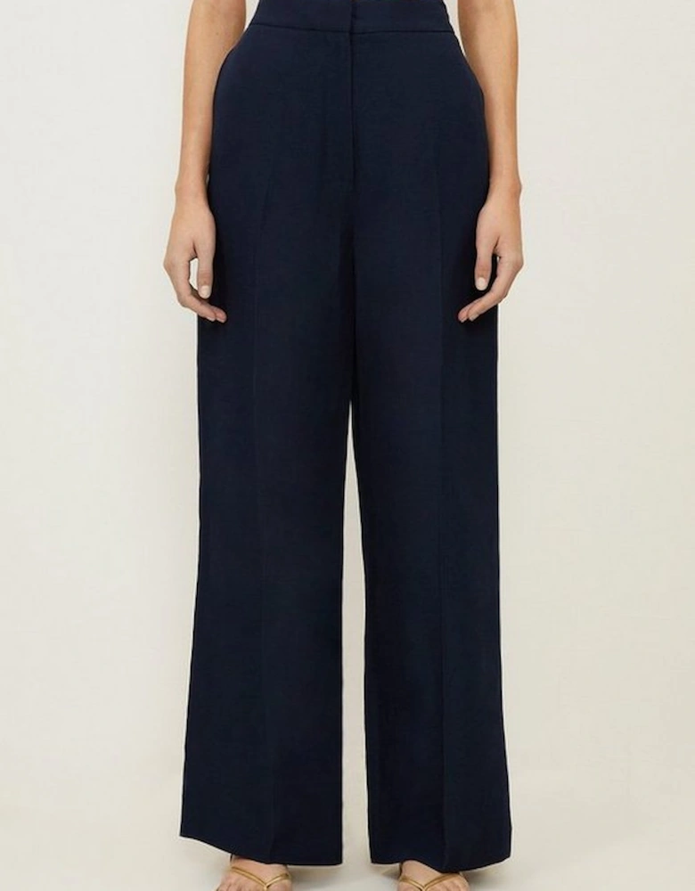 Premium Tailored Linen Mid Rise Wide Leg Trousers