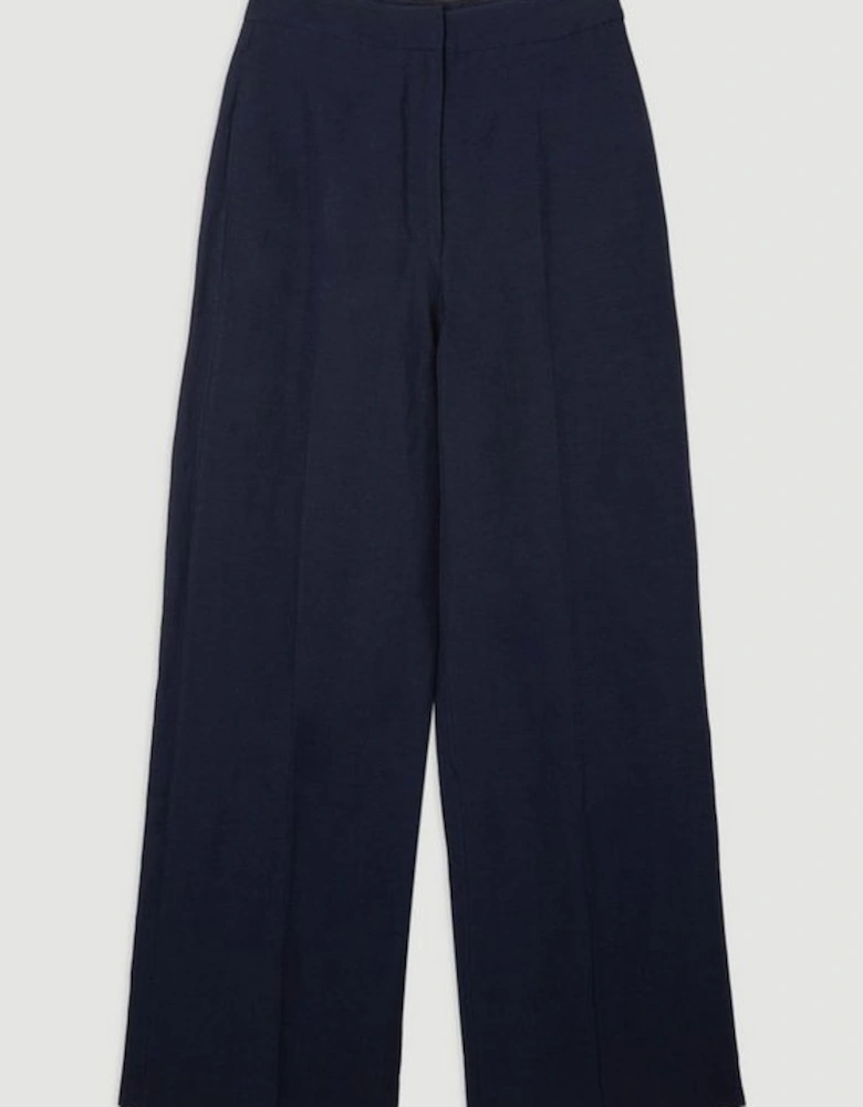 Premium Tailored Linen Mid Rise Wide Leg Trousers