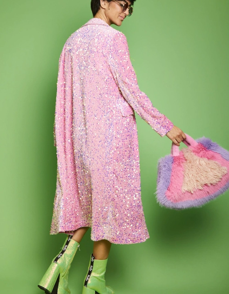 Pink Sequin Velvet Trench Coat