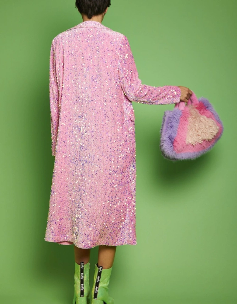 Pink Sequin Velvet Trench Coat