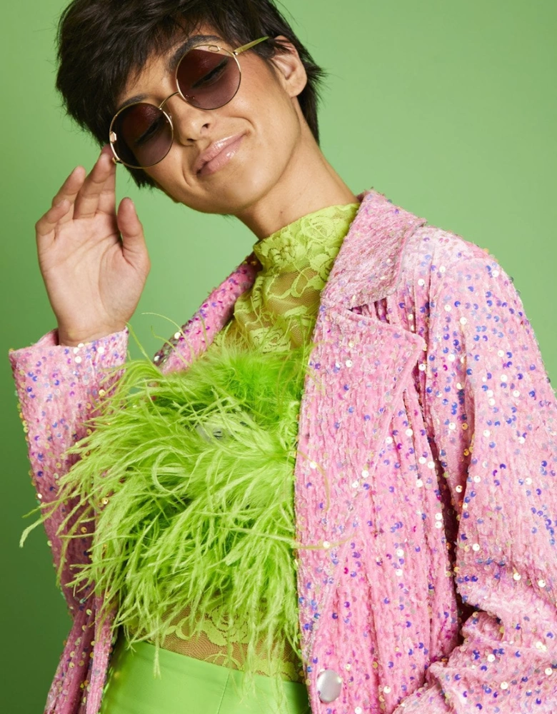 Pink Sequin Velvet Trench Coat
