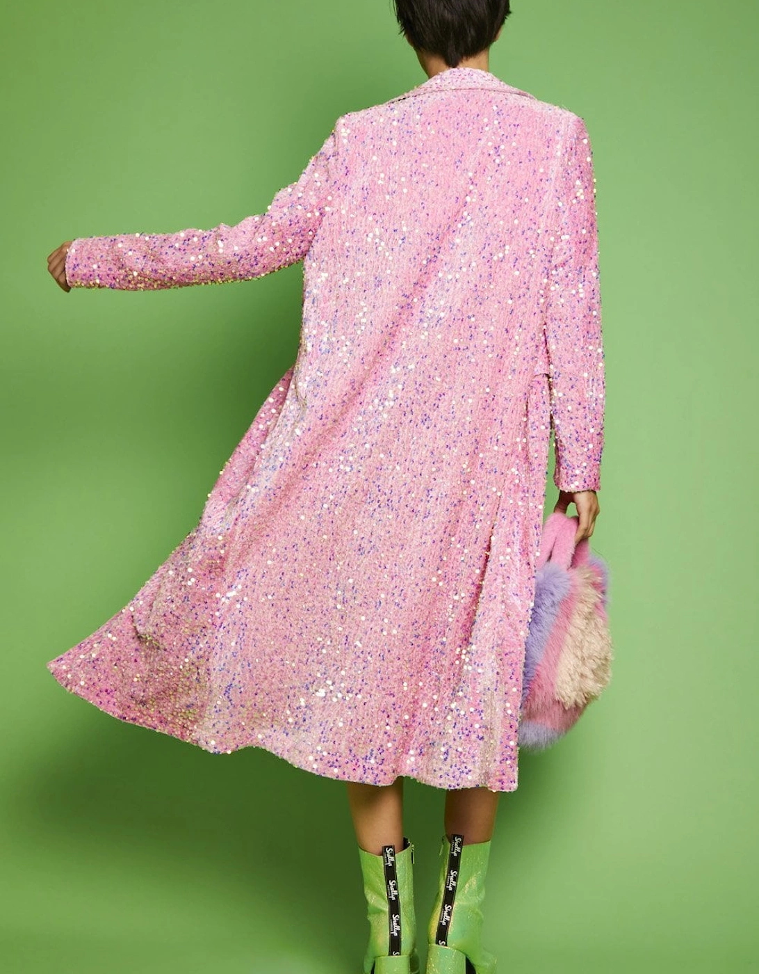 Pink Sequin Velvet Trench Coat