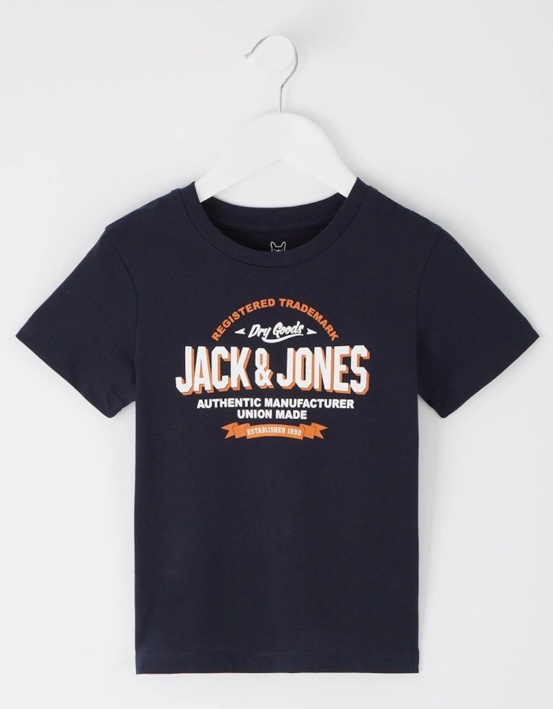 Younger Boys 2 Colour Logo T-Shirt - Navy