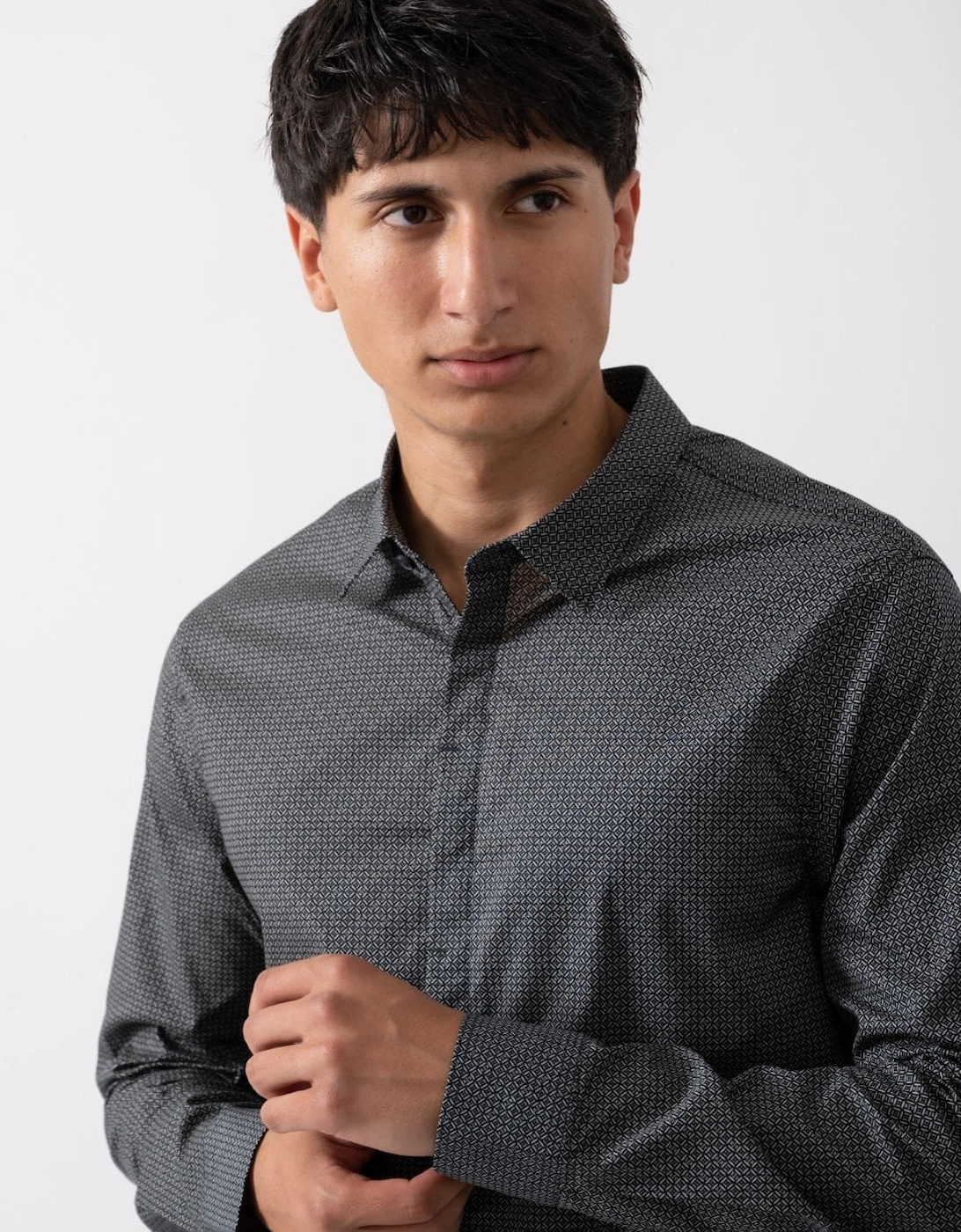 Mens Long Sleeve AOP Logo Pattern Shirt