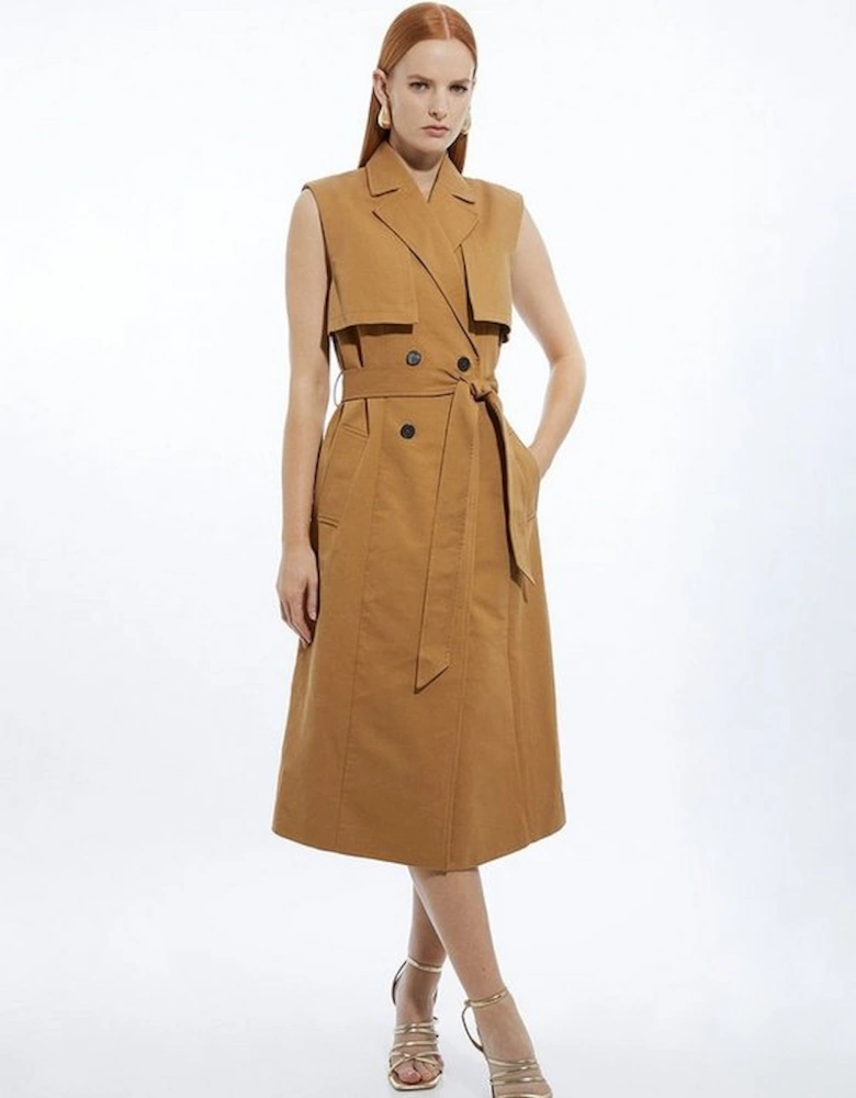 Tall Tailored Sleeveless Belted Trench Coat