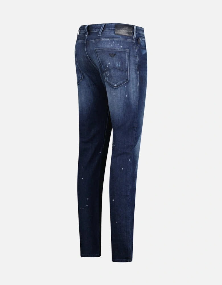 J06 Slim Fit 5 Pocket Patch Paint Splatter Jeans Blue