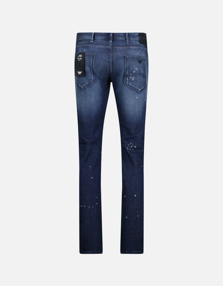 J06 Slim Fit 5 Pocket Patch Paint Splatter Jeans Blue