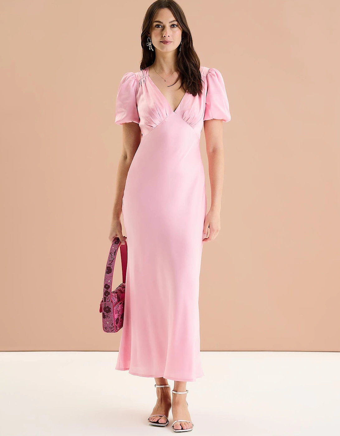 Omnes Women's Rosie Ruched Puff Sleeve Dress in Pink - Size: 22