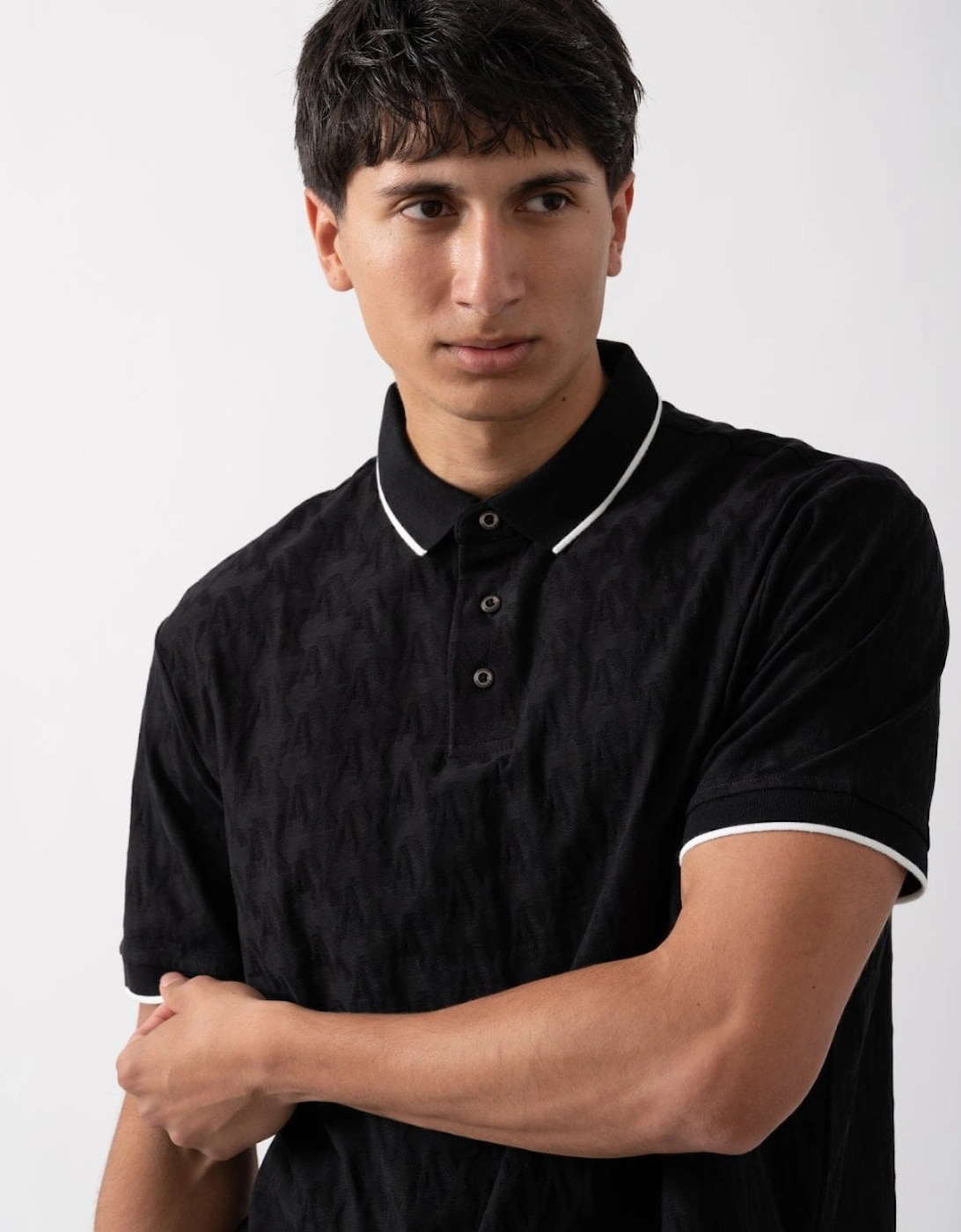 Mens Contrast Tipped Logo Pattern Polo Shirt