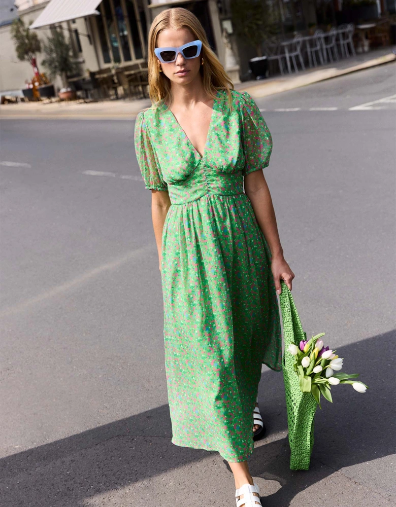 Raphaela Dress in Green Floral Print