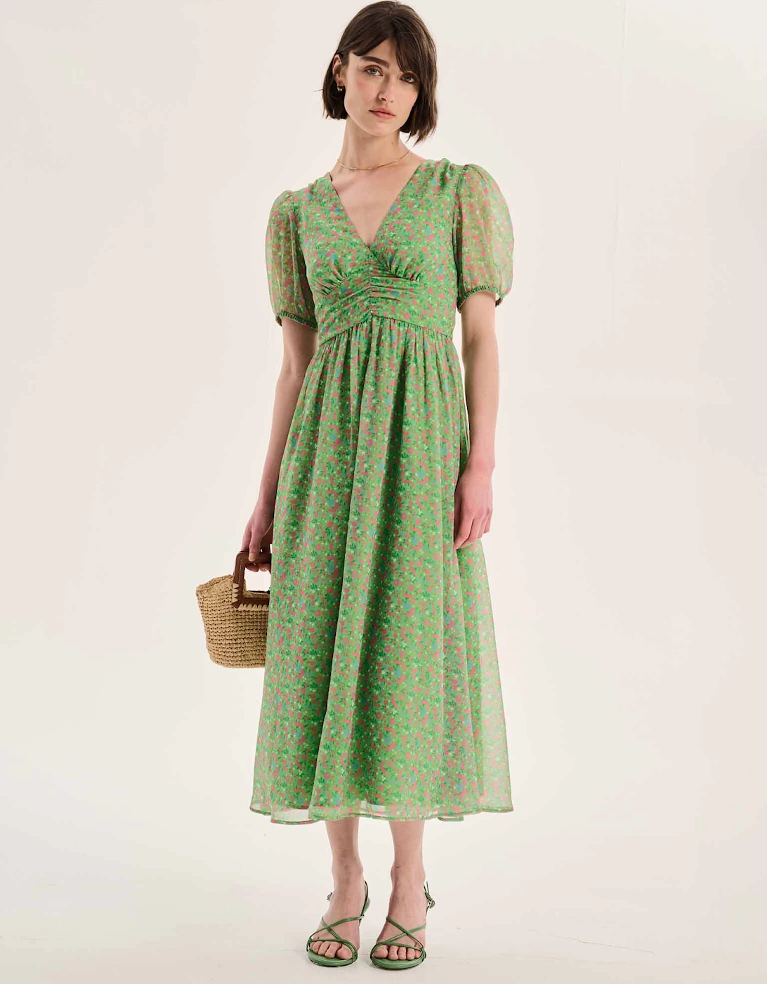 Raphaela Dress in Green Floral Print