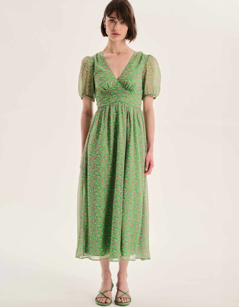 Raphaela Dress in Green Floral Print