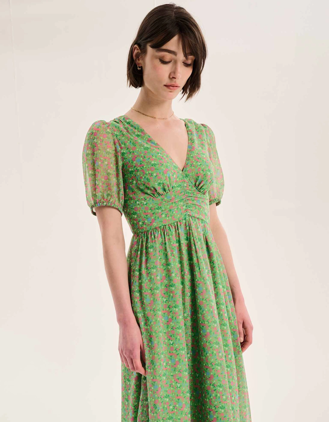 Raphaela Dress in Green Floral Print