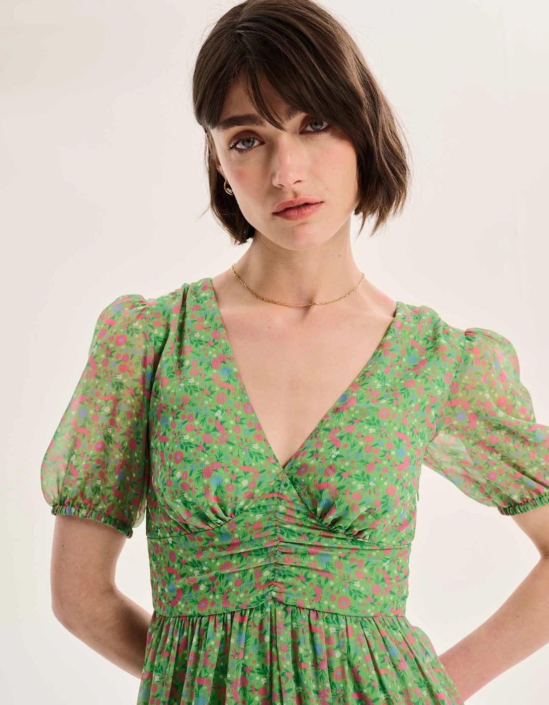 Raphaela Dress in Green Floral Print