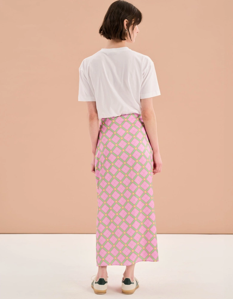 Madelyn Midi Skirt in Pink Check Print