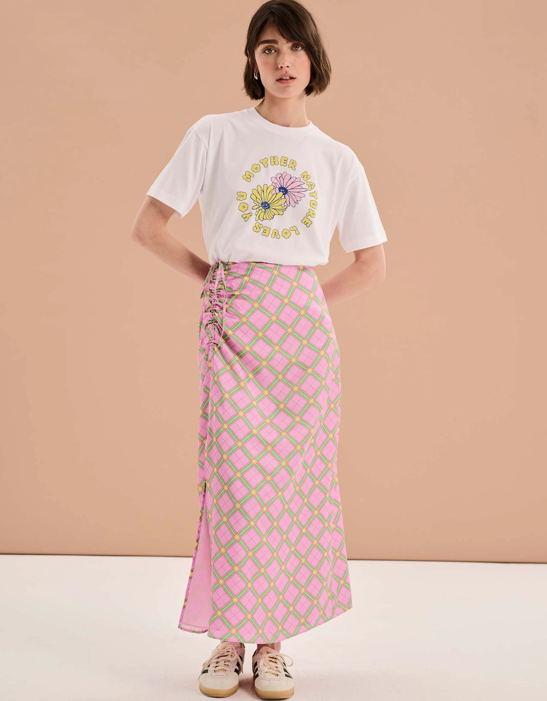 Madelyn Midi Skirt in Pink Check Print, 6 of 5