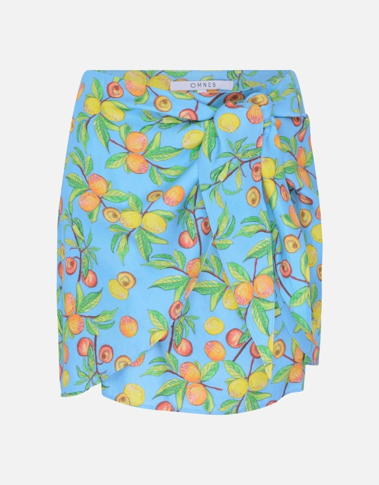 Percy Twill Frill Fruit Print Wrap Front Skirt