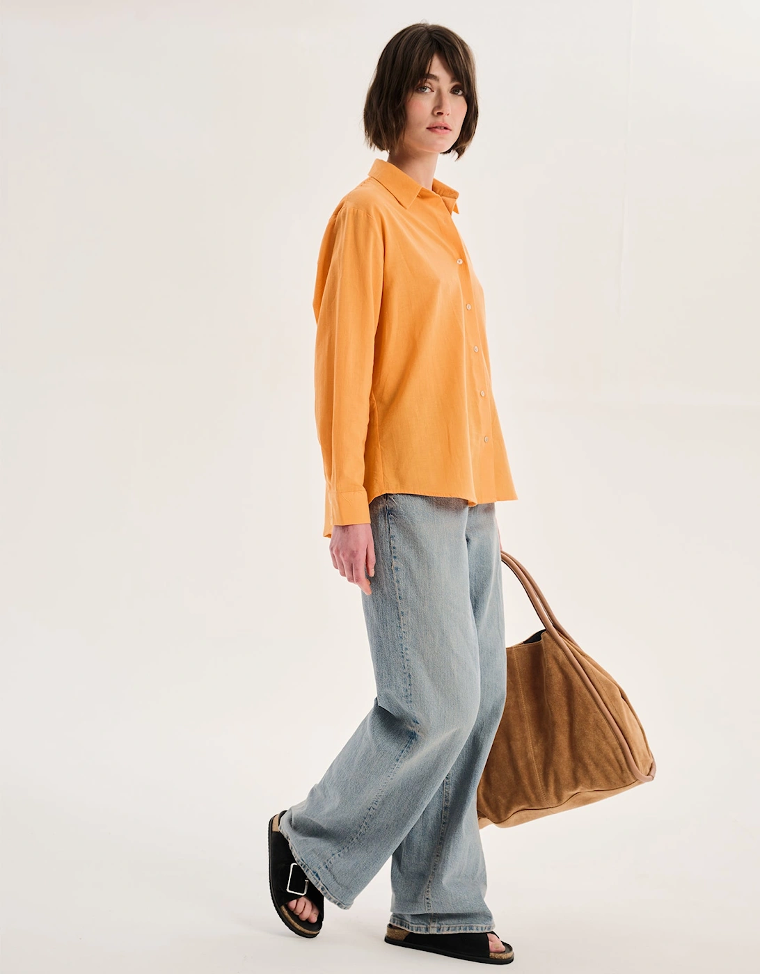 Evie Linen Oversized Shirt in Orange