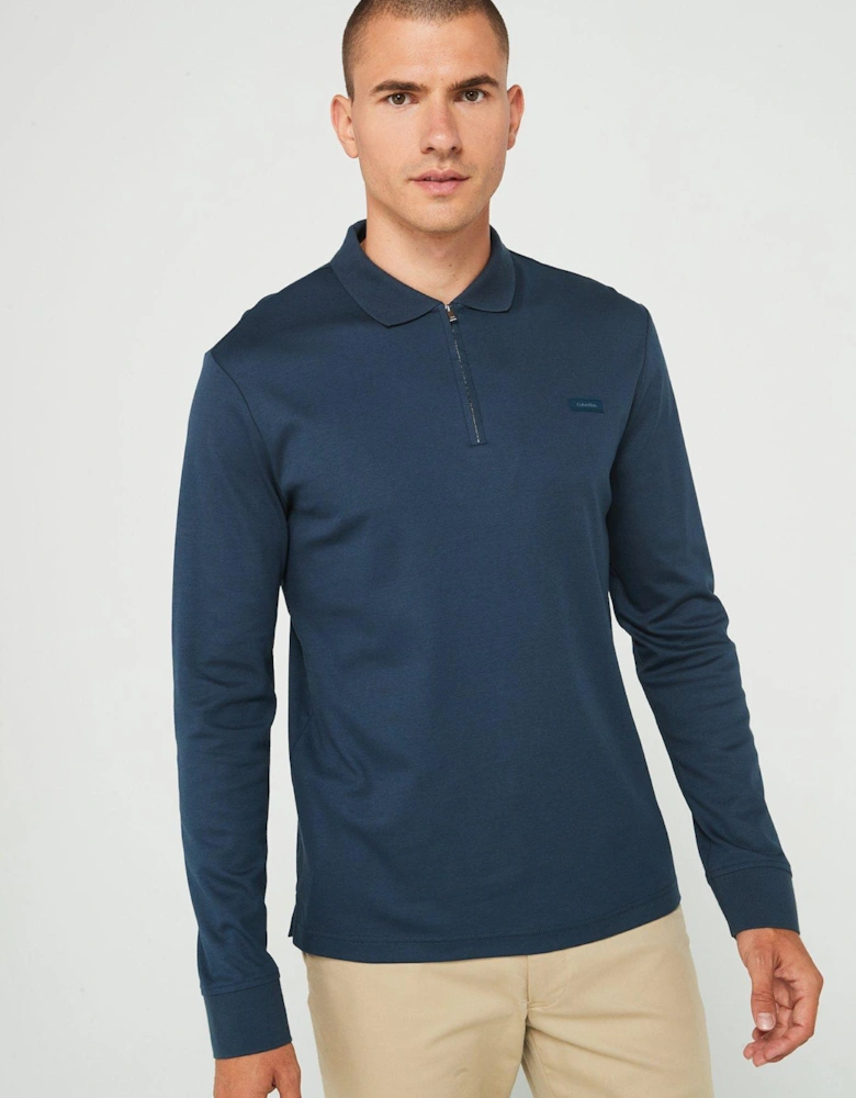 Liquid Touch 1/4 Zip Long Sleeve Polo Shirt - Dark Blue