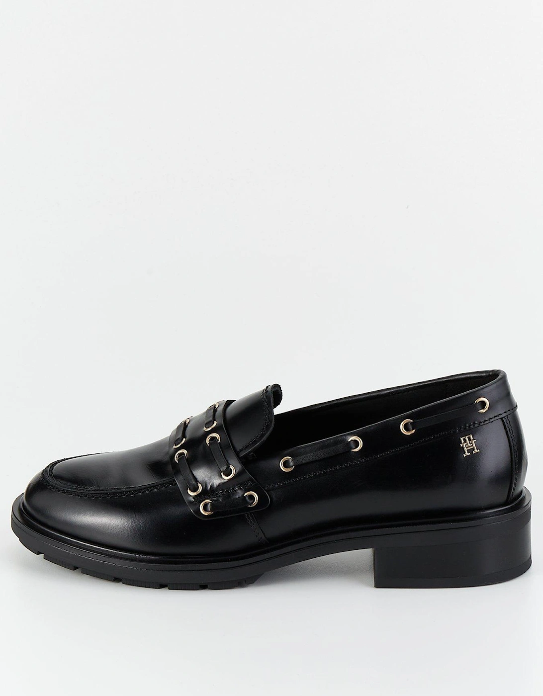 Eyelet Detail Leather Loafers - Black, 8 of 7