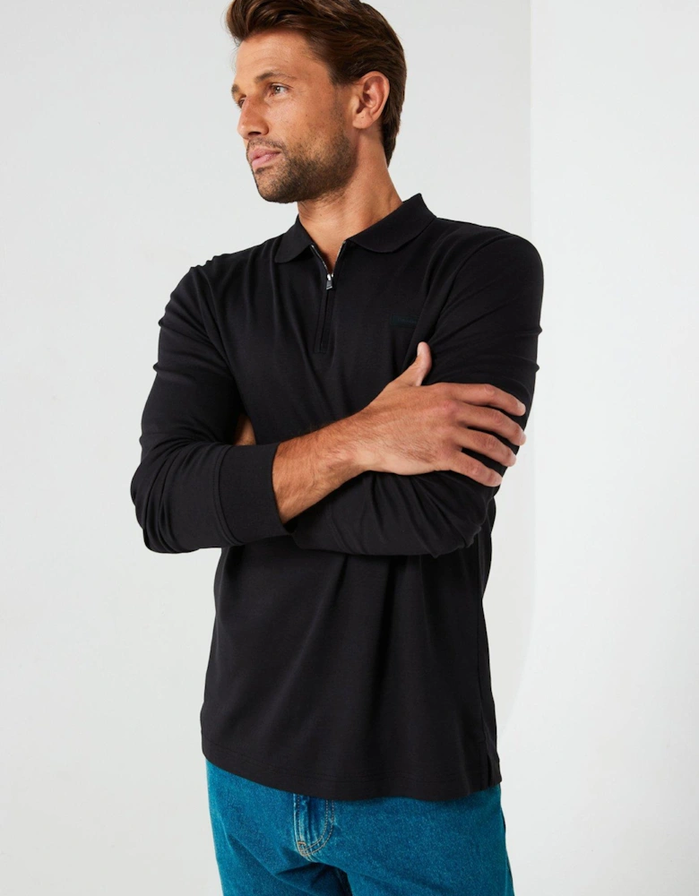 Liquid Touch 1/4 Zip Long Sleeve Polo Shirt - Black