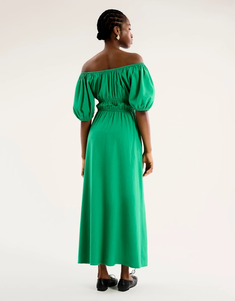 Arya Shirred Detail Round Neck Dress in Green