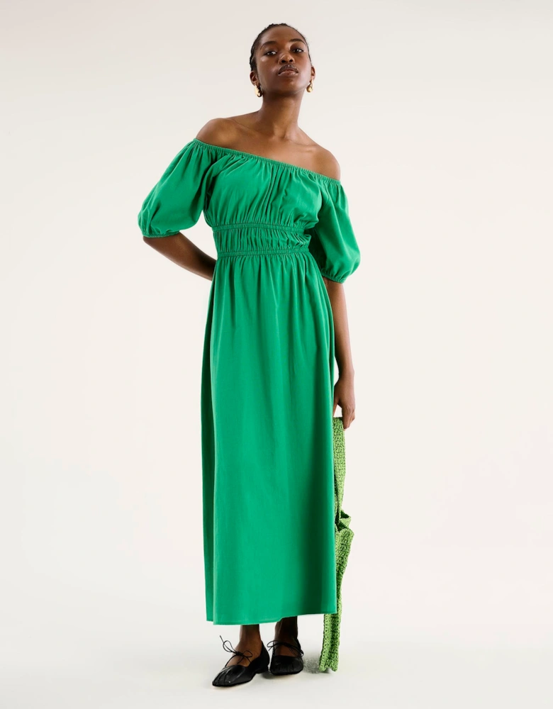 Arya Shirred Detail Round Neck Dress in Green