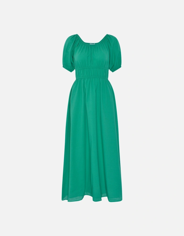 Arya Shirred Detail Round Neck Dress in Green