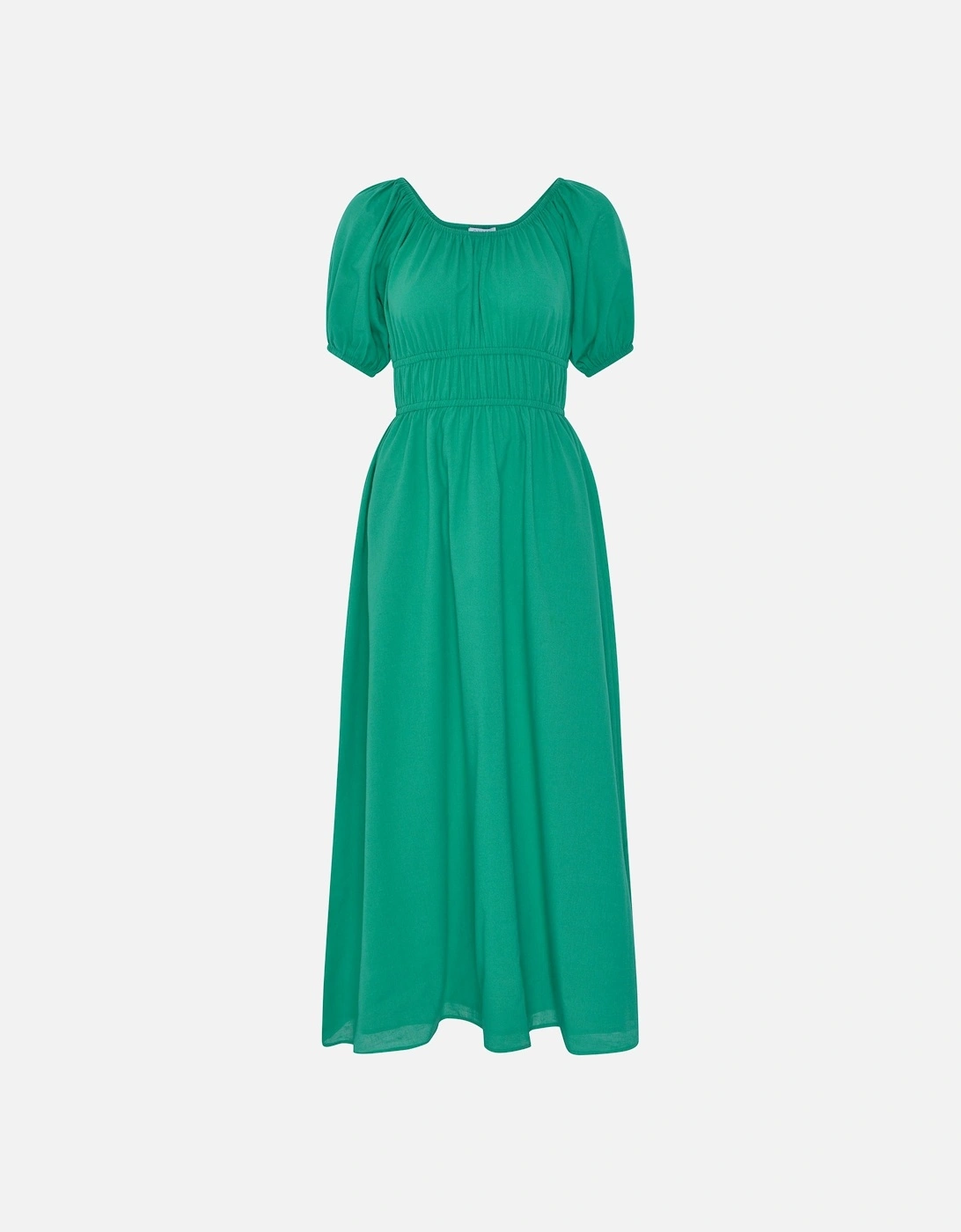 Arya Shirred Detail Round Neck Dress in Green