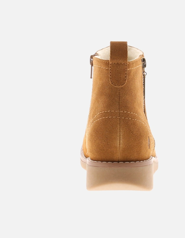 Womens Boots Ankle Libby Suede Leather Zip tan UK Size