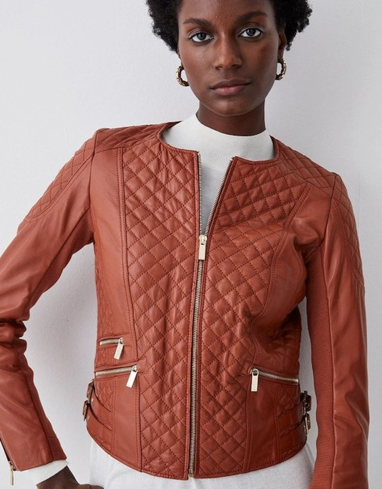 Leather Quilted Biker Jacket