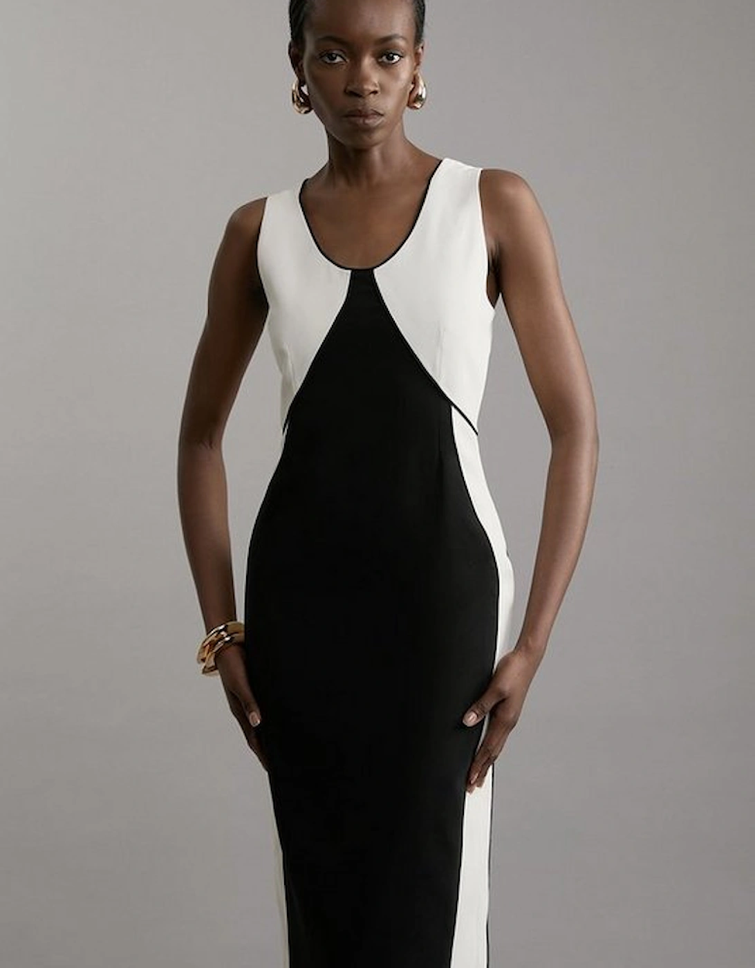 Petite Soft Tailored Colourblock Tailored Sleeveless Midi Dress, 4 of 3