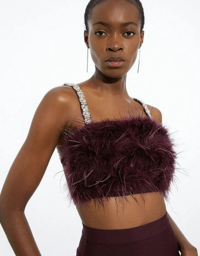 Figure Form Bandage Feather Detail Knit Top