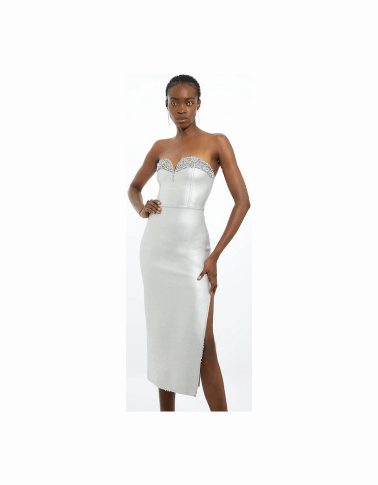 Figure Form Bandage Embellished Corset Style Knit Midi Dress