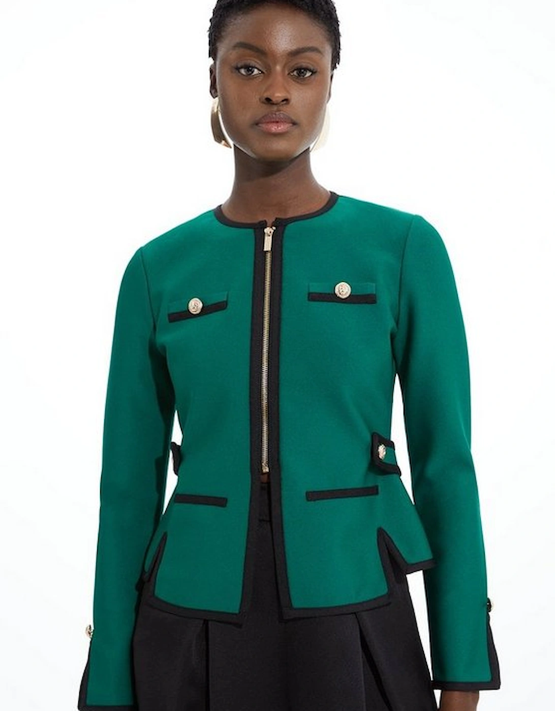 Figure Form Bandage Military Contrast Piping Knit Jacket, 5 of 4