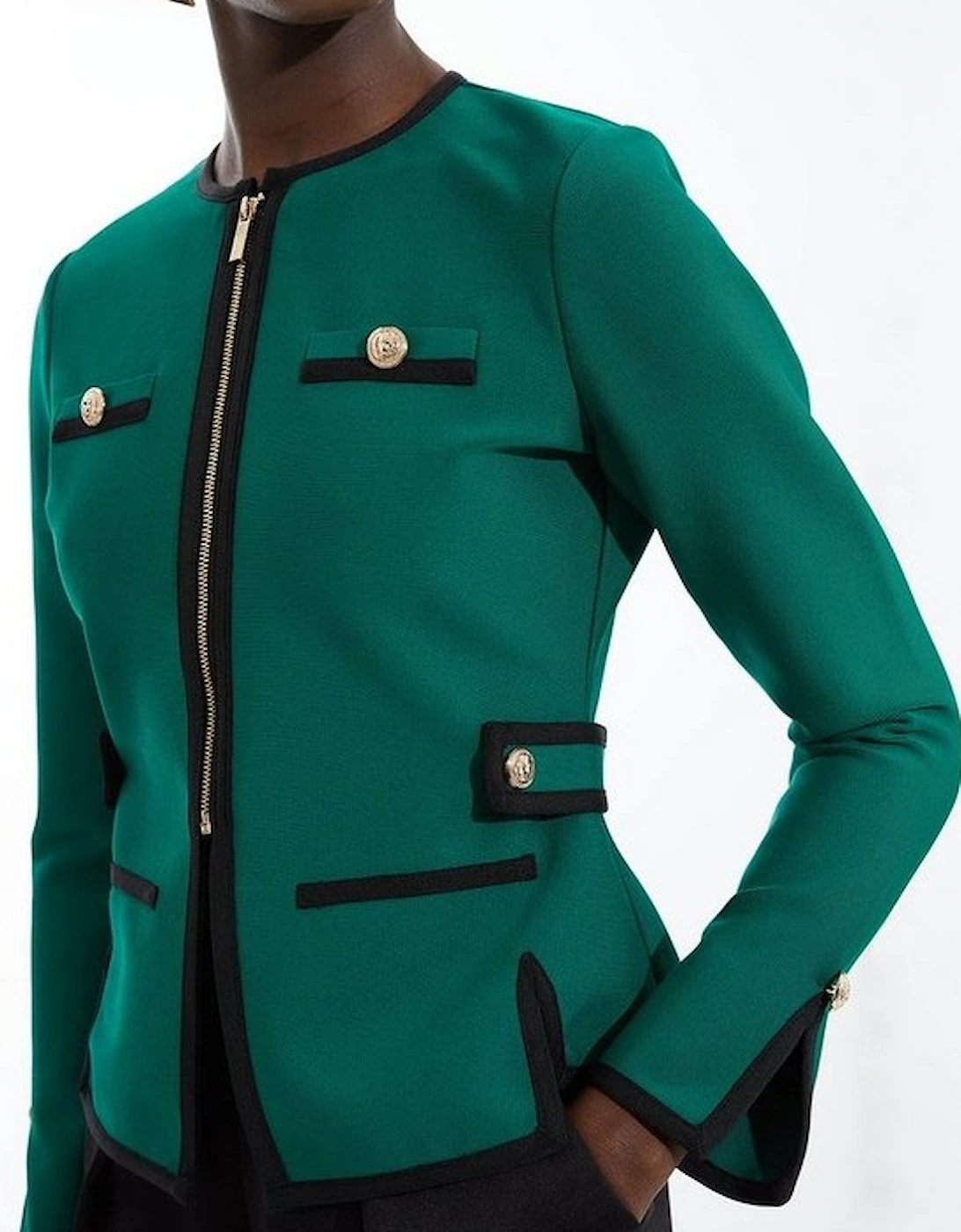 Figure Form Bandage Military Contrast Piping Knit Jacket