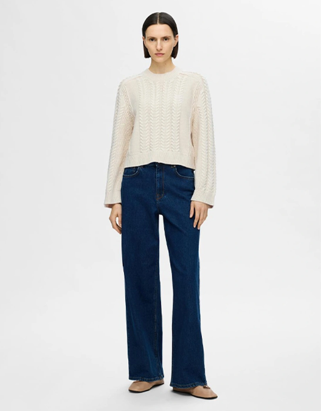 Femme Birte Cable Cropped Knitted Pullover Birch