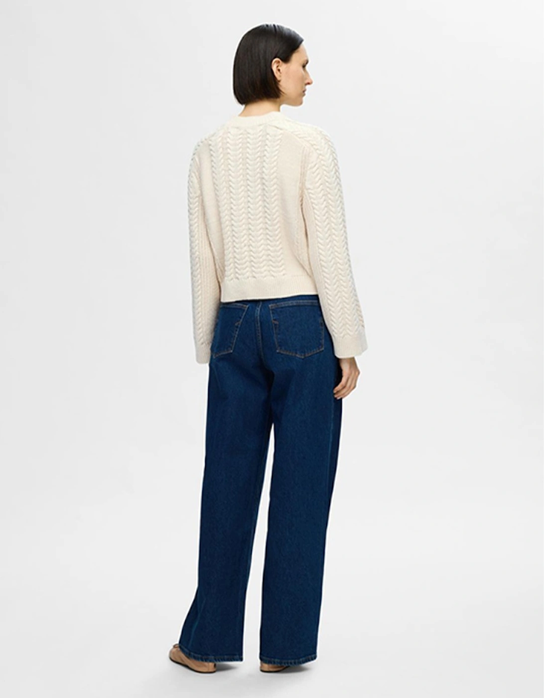 Femme Birte Cable Cropped Knitted Pullover Birch