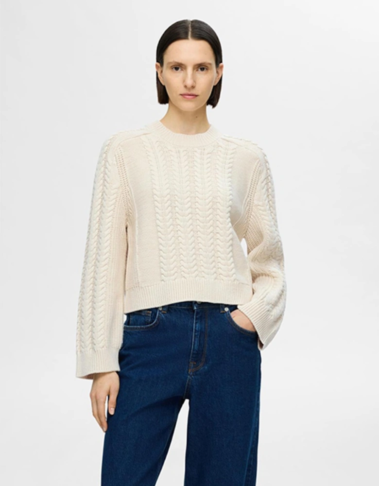 Femme Birte Cable Cropped Knitted Pullover Birch