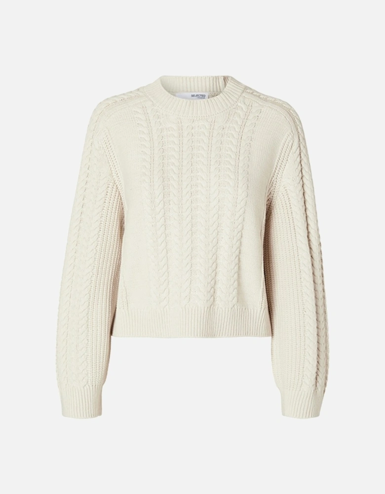 Femme Birte Cable Cropped Knitted Pullover Birch