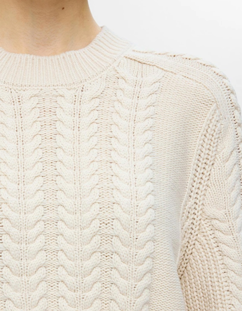 Femme Birte Cable Cropped Knitted Pullover Birch