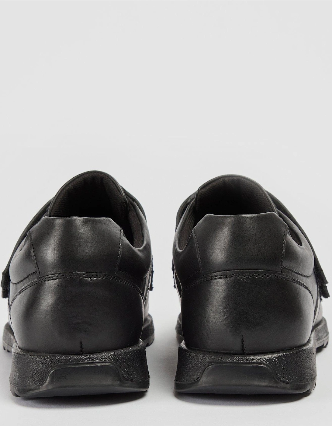 Aran Black Leather Double Strap School Shoe - Black