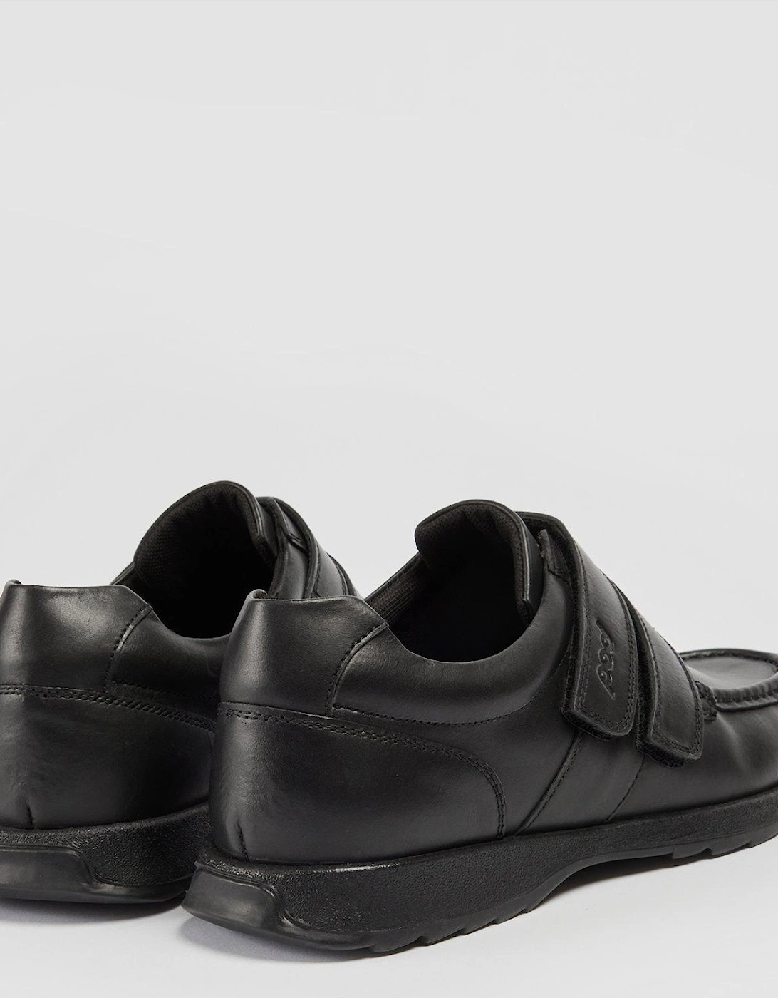 Aran Black Leather Double Strap School Shoe - Black