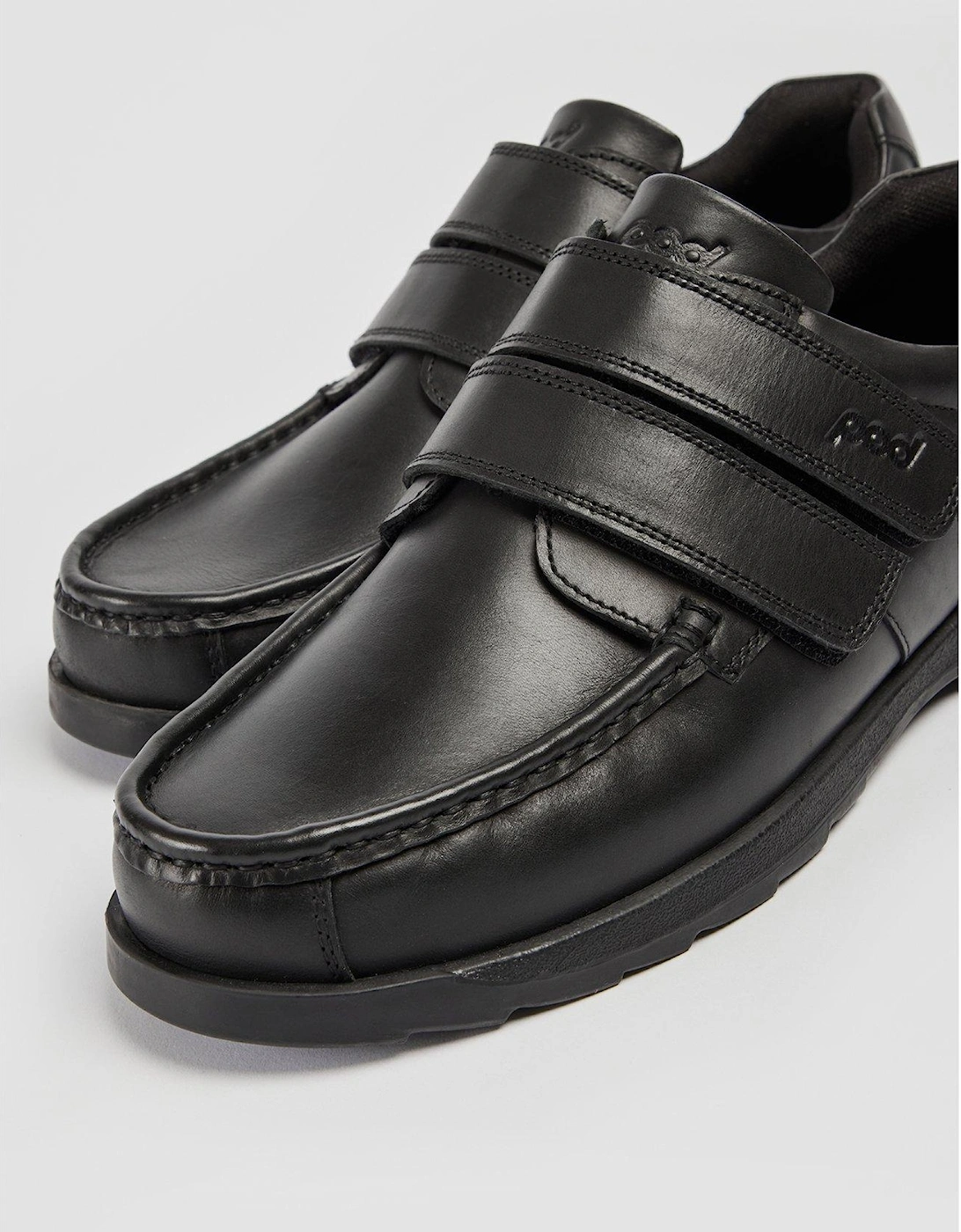 Aran Black Leather Double Strap School Shoe - Black