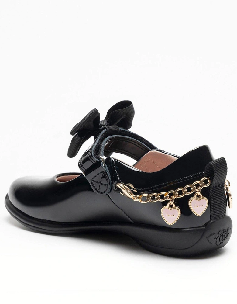 Annie Bracelet Removeable Bow Patent School Shoe - Black