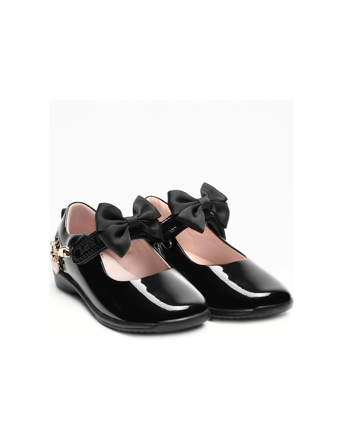 Annie Bracelet Removeable Bow Patent School Shoe - Black