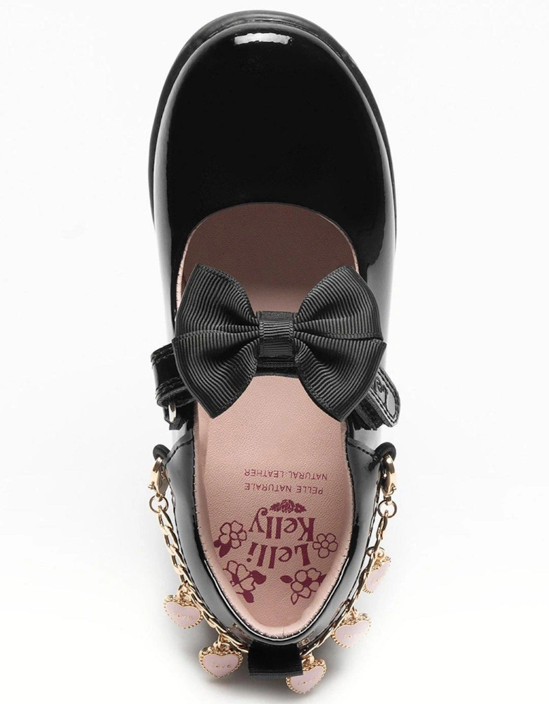 Annie Bracelet Removeable Bow Patent School Shoe - Black