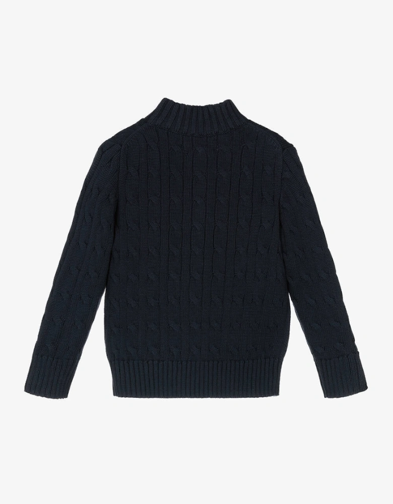 NAVY CABLE KNIT PULLOVER