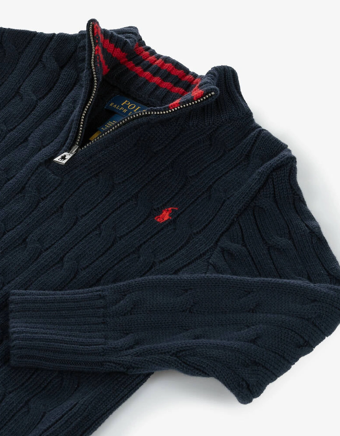 NAVY CABLE KNIT PULLOVER